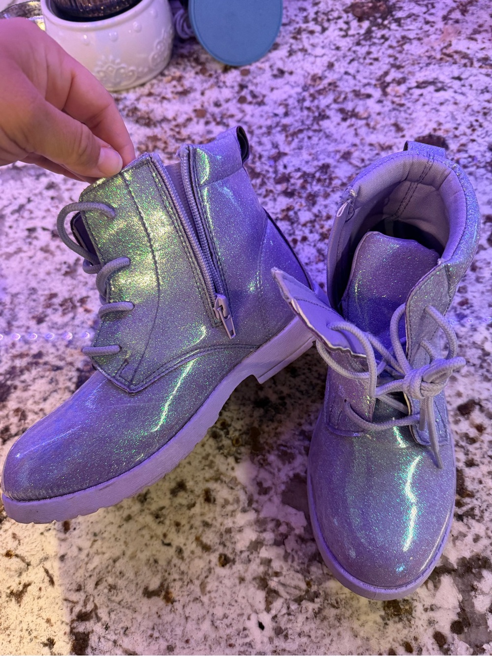 fabkids Iridescent Lavender Lace-Up Ankle Boots with Side Zip